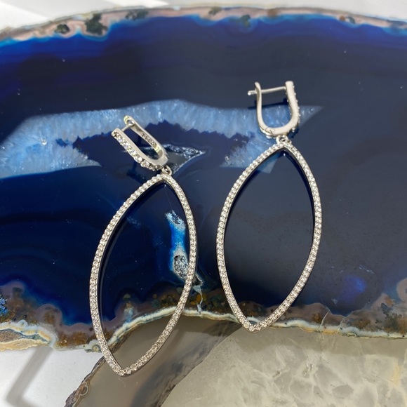 Sterling Silver CZ long drop earrings. NWT unique - Picture 5 of 7